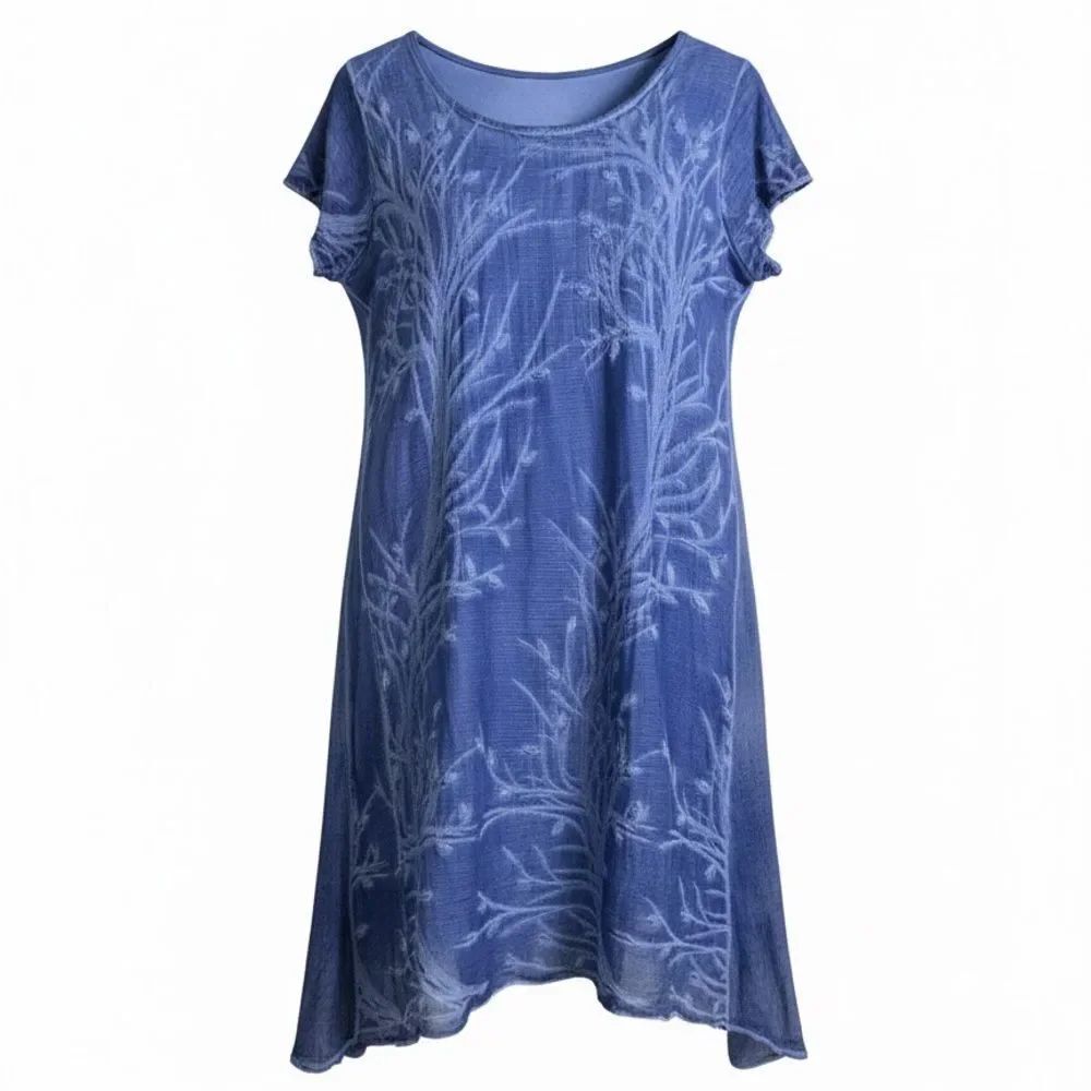 Soft Surroundings Womens Blue Floral A-Line Short Sleeve Dress lined size M